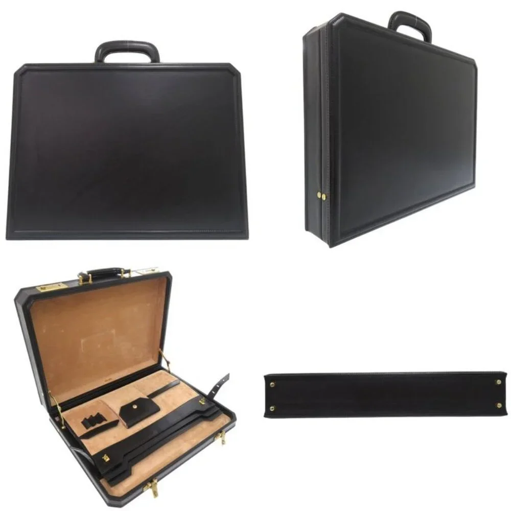 Gucci Vintage Trunk Case Briefcase Attache Leather Black 0957